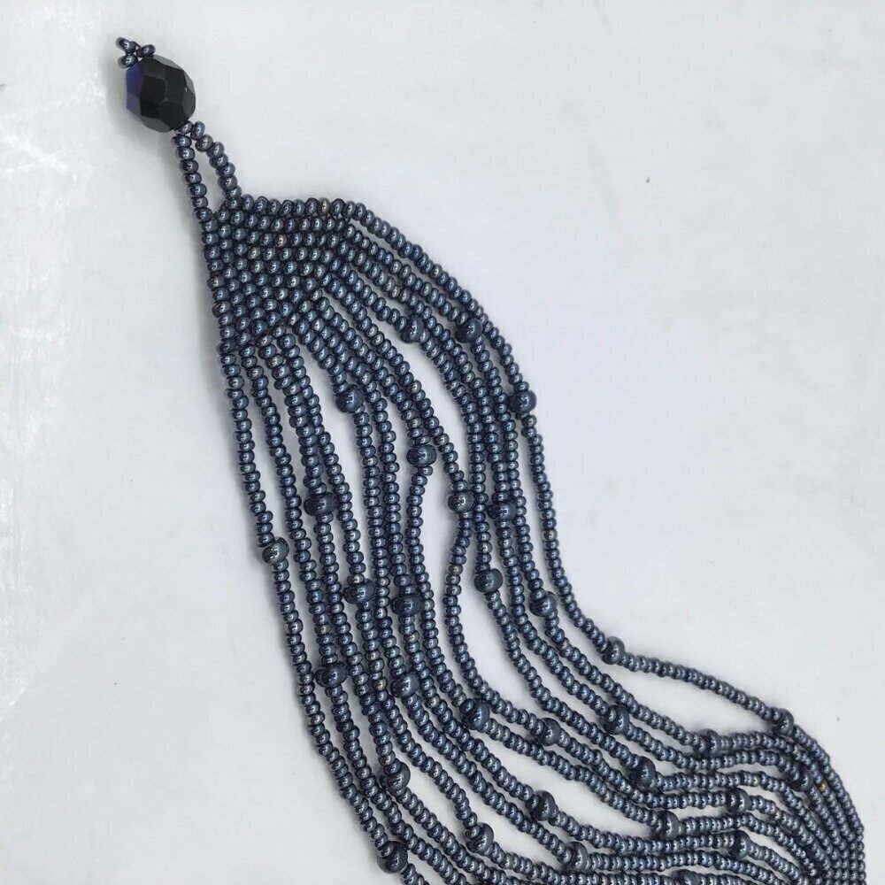 Vintage Women's Hand Beaded Bracelet Seed Beads Multi Strand Adjustable Gunmetal - Picture 5 of 11